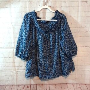 Talbots Woman Y2K Blue Ruffle Boho  Blue Tropical  Cotton Crop Top  3XL